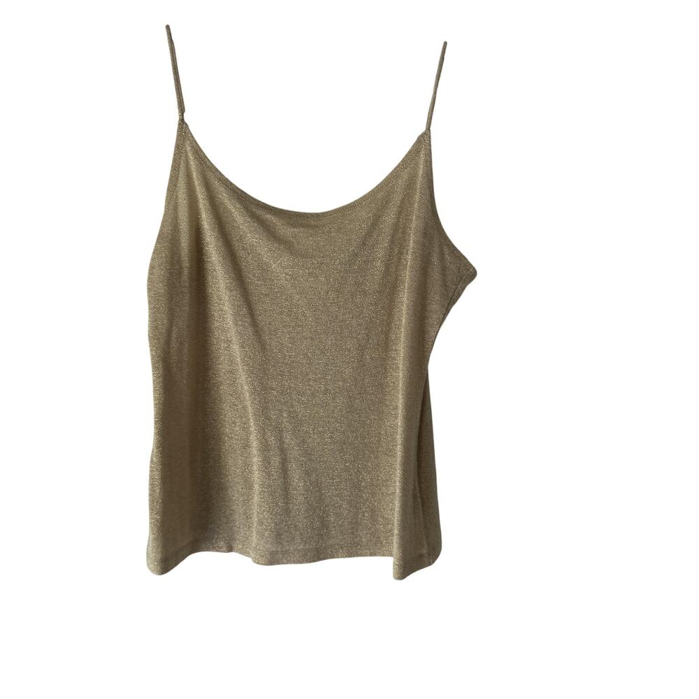 Y2k Gold Shimmer Tank Top Small Metallic Spaghetti‎ Strap Lightweight Party Cami